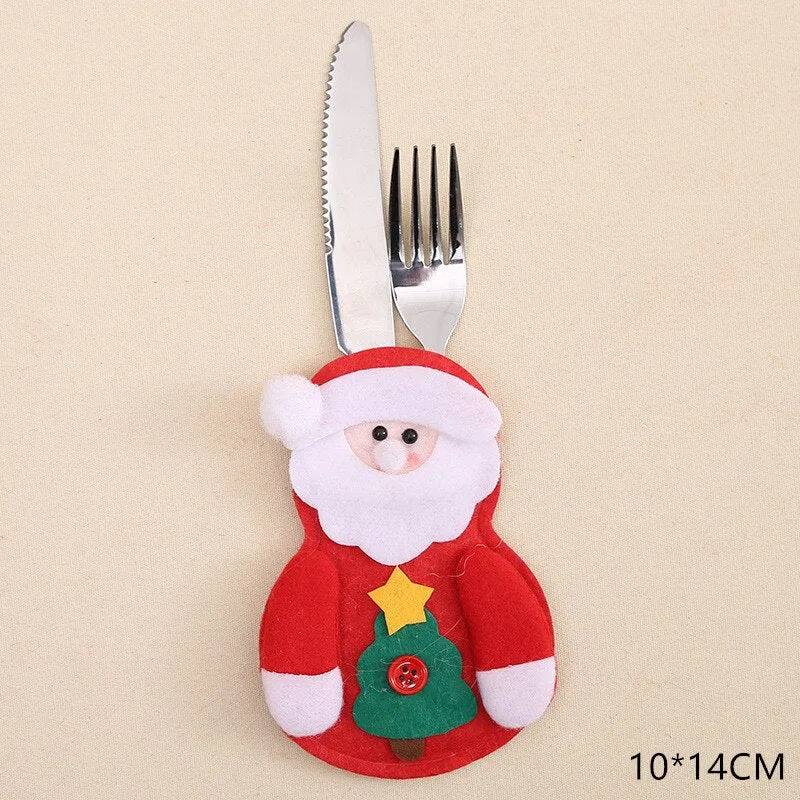 Christmas Gift Tableware Fork Knife Holder Bag Navidad 2021 Noel Christmas Decorations for Home Dinner Table Decor