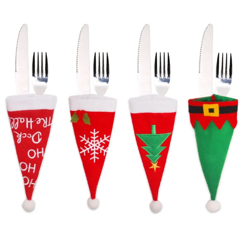 Christmas Gift Tableware Fork Knife Holder Bag Navidad 2021 Noel Christmas Decorations for Home Dinner Table Decor
