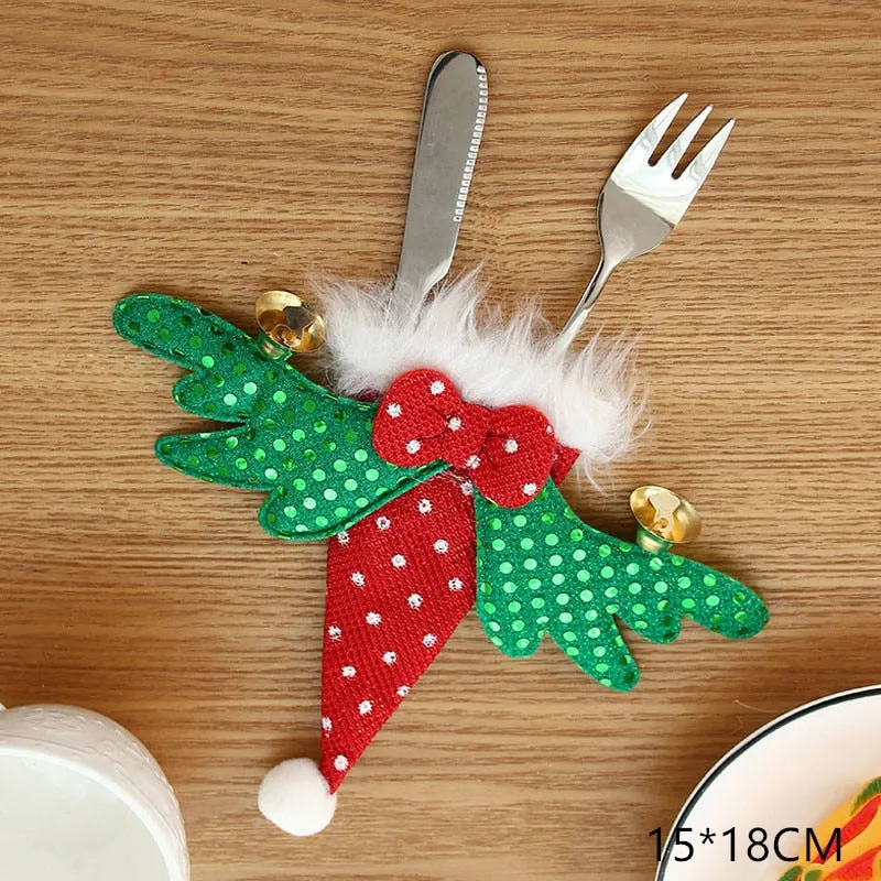 Christmas Gift Tableware Fork Knife Holder Bag Navidad 2021 Noel Christmas Decorations for Home Dinner Table Decor