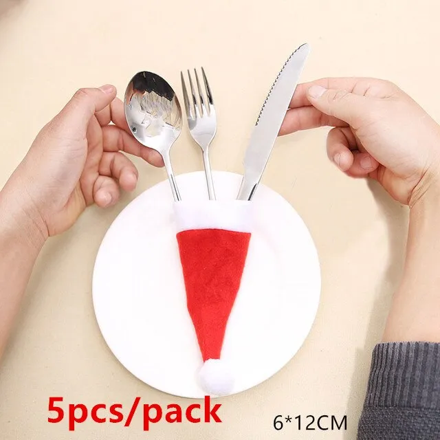 Christmas Gift Tableware Fork Knife Holder Bag Navidad 2021 Noel Christmas Decorations for Home Dinner Table Decor
