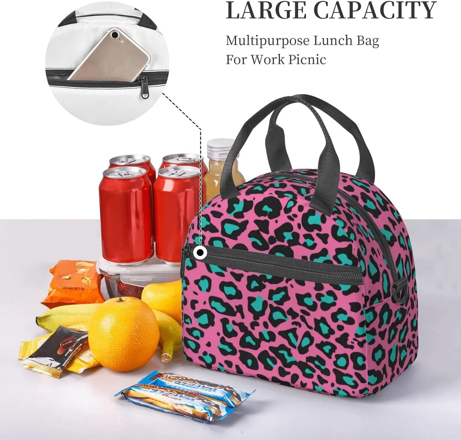 Christmas Theme,Insulated Reusable Lunch Bag with Adjustable Shoulder Strap for Adults,Tree Branches Spruce Leaves Balls Bells,Leakproof Office Picnic Hiking Beach Tote Bag,Red Green,9x5x7.8in