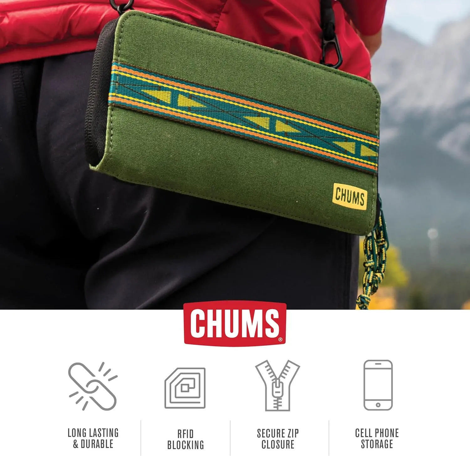 Chums Nomad Wallet - Purse & Cell Phone Wallet with Card Storage, Extra Pocket Space & Removable Strap - Teal