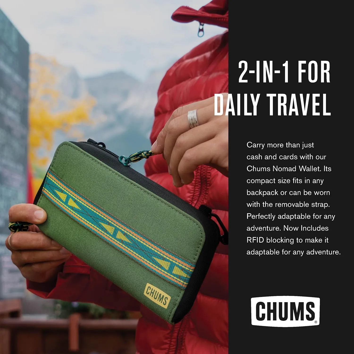 Chums Nomad Wallet - Purse & Cell Phone Wallet with Card Storage, Extra Pocket Space & Removable Strap - Teal