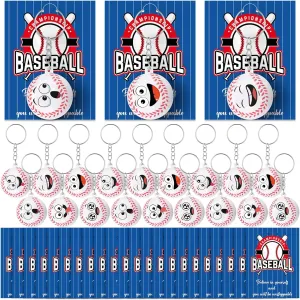 Chunful 30 Set Baseball Stress Balls Keychain with Inspirational Cards Funny Sport Face Keychain Stress Relief Squeeze Baseball Balls Team Gifts for Team Players Party Favor Birthday Gift