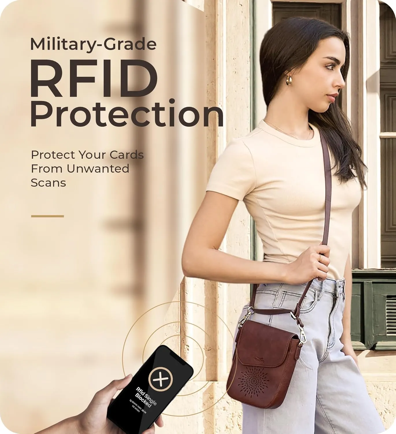 Claasico Crossbody Bag for Women, RFID Phone Purse, Card Slots Coin Pocket w/strap, Phone Holder PU Leather Crossbody Purse