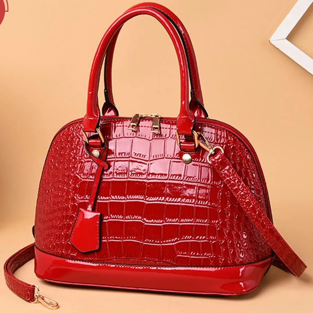 Classic Dome Satchel Bags for Women Crocodile Pattern Faux Leather Crossbody Bags Top Handle Handbags Zipper Purse