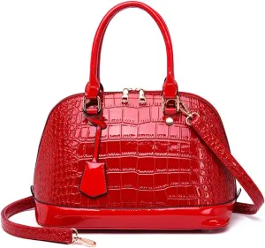 Classic Dome Satchel Bags for Women Crocodile Pattern Faux Leather Crossbody Bags Top Handle Handbags Zipper Purse