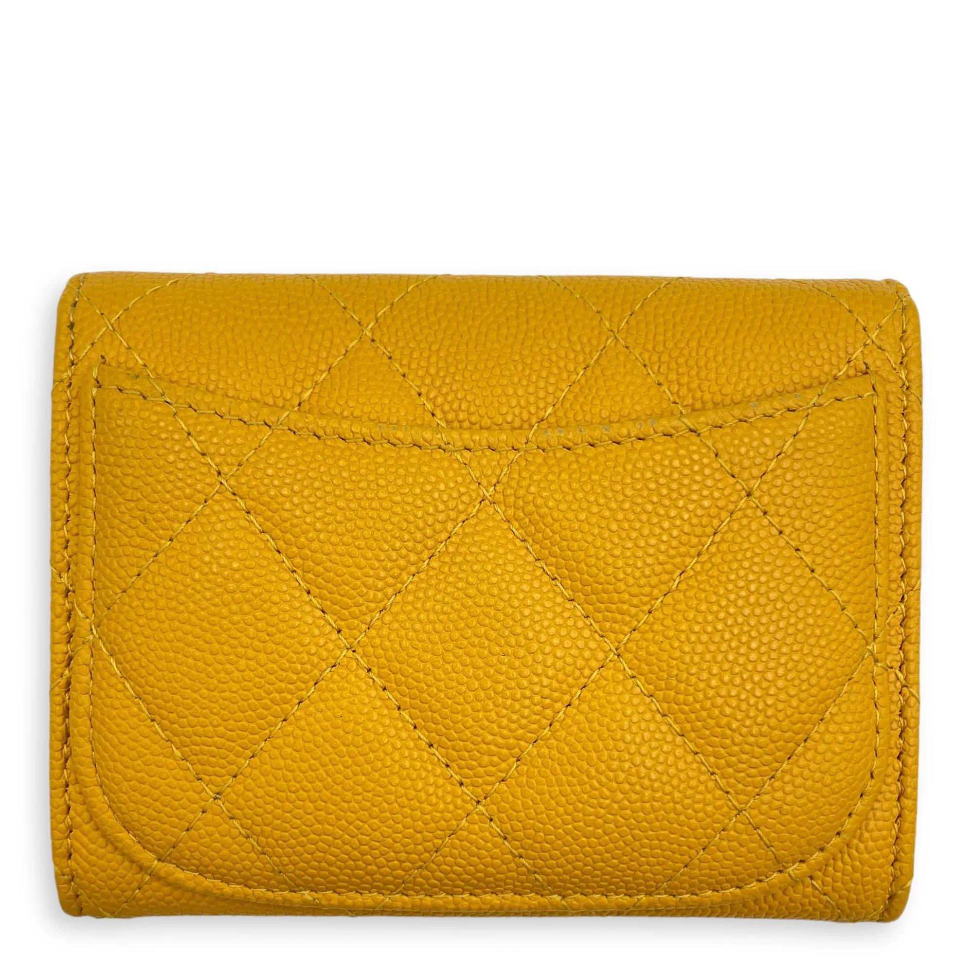 Classic XL Yellow Card Holder in Caviar Leather, Gold hardware