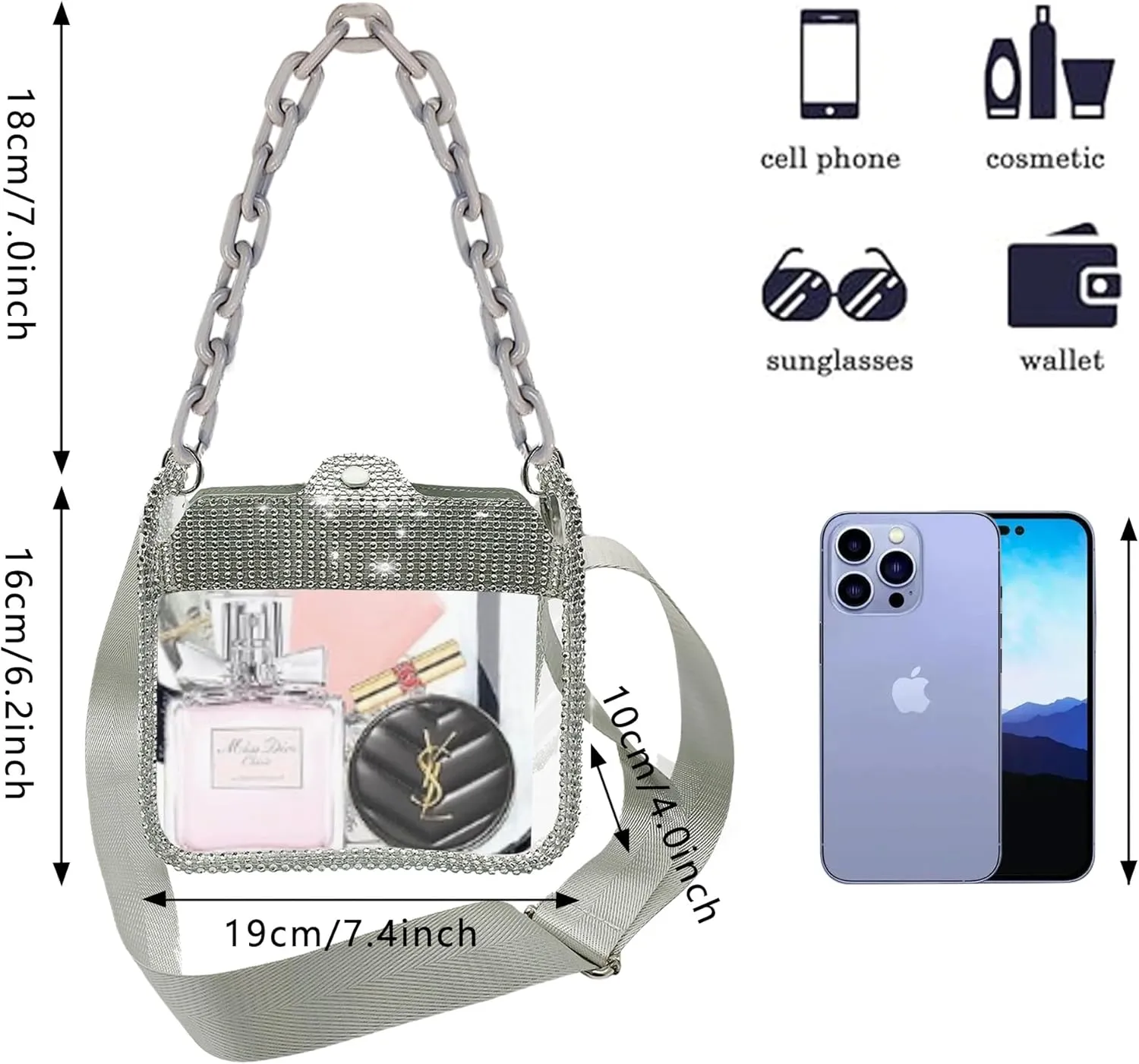 Clear Bag for Stadium Events,Clear Cross Body Bag for Work Sporting Events and Concert Outfits.