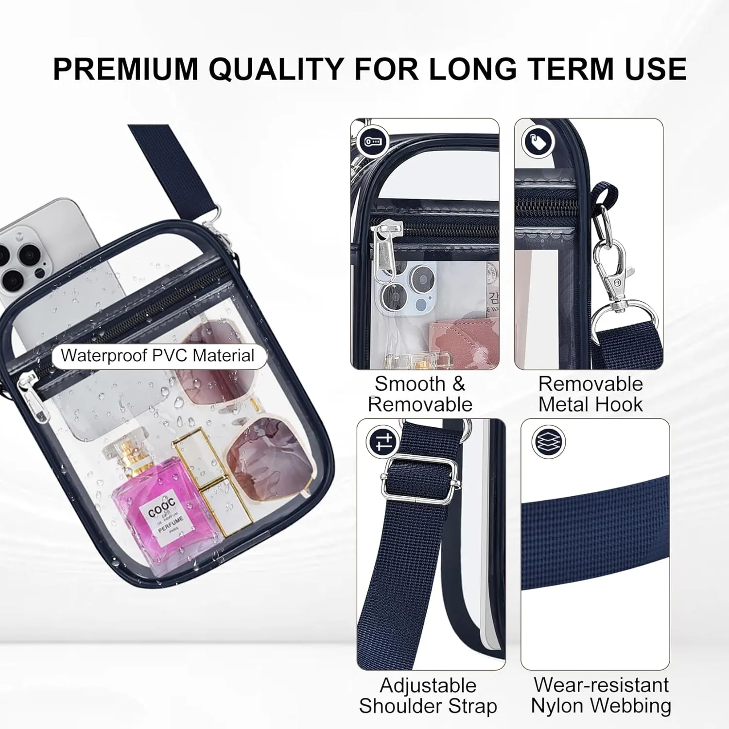 Clear Bag Stadium Approved Clear Purse for Women Clear Crossbody Bag for Stadium Events Concerts Festivals
