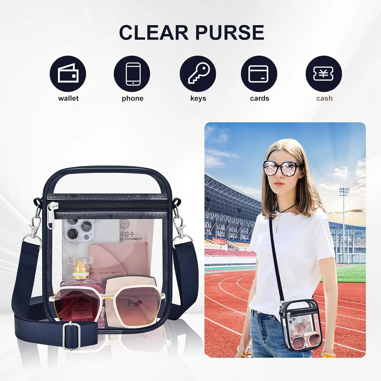 Clear Bag Stadium Approved Clear Purse for Women Clear Crossbody Bag for Stadium Events Concerts Festivals