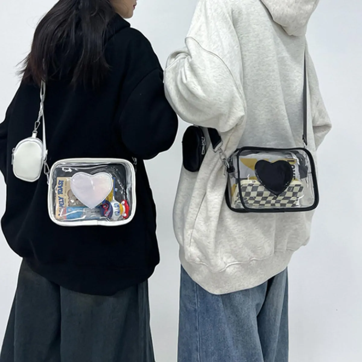 Clear Crossbody Bag with Adjustable Shoulder Strap,PVC Love Messenger Purse Transparent Shoulder Bag with Small Wallet