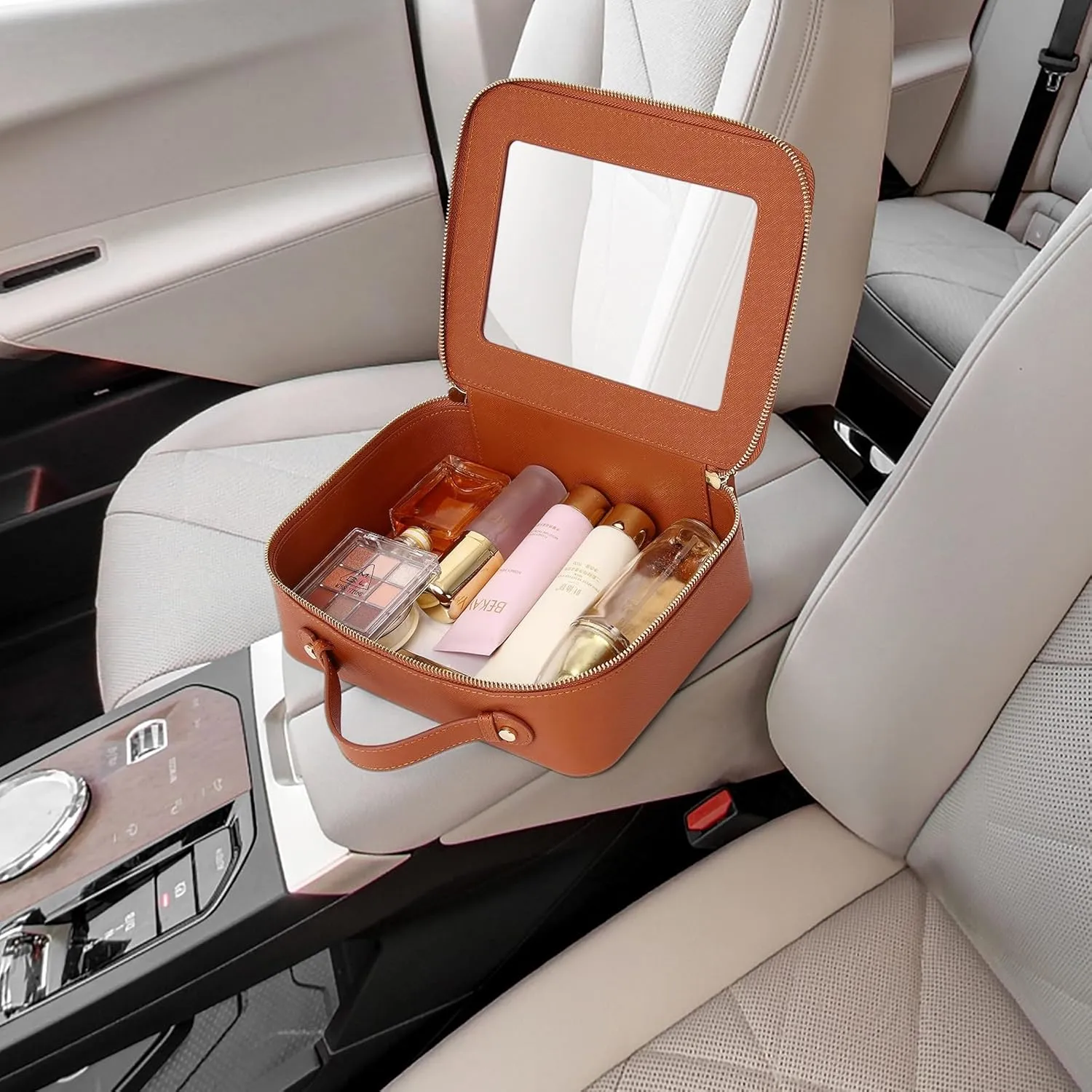 Clear Makeup Bag Waterproof Travel Case for Cosmetics and Toiletries Women's Makeup Organizer and Car Bag with Zipper (X/Brown, L-1)