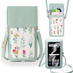 Clear Touch Screen Crossbody Bag Purse Wallet Case for Foxxd AS65U [Long Lanyard Strap], Cash Purse Floral Pattern PU Leather Crossbody Bag Long Shoulder Handbag with Wristlet for Women, Mint