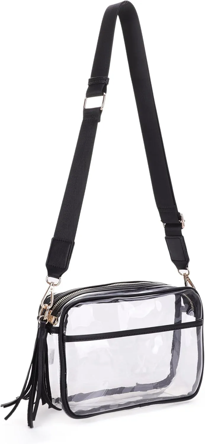Clear Transparent Crossbody Bag for Stadium Approved Concert Events with Adjustable and Detachable Strap and Tassel