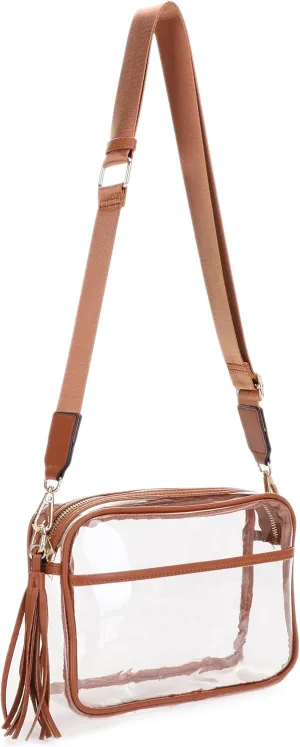 Clear Transparent Crossbody Bag for Stadium Approved Concert Events with Adjustable and Detachable Strap and Tassel
