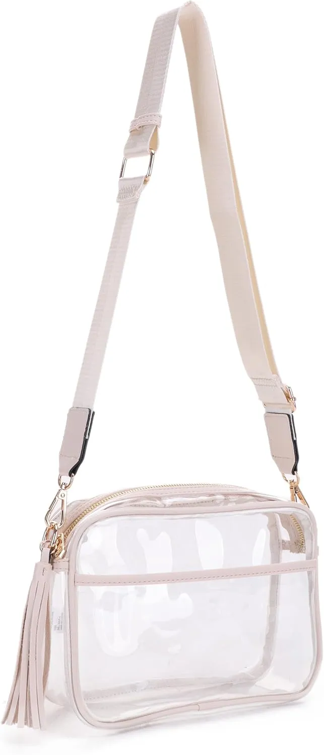 Clear Transparent Crossbody Bag for Stadium Approved Concert Events with Adjustable and Detachable Strap and Tassel