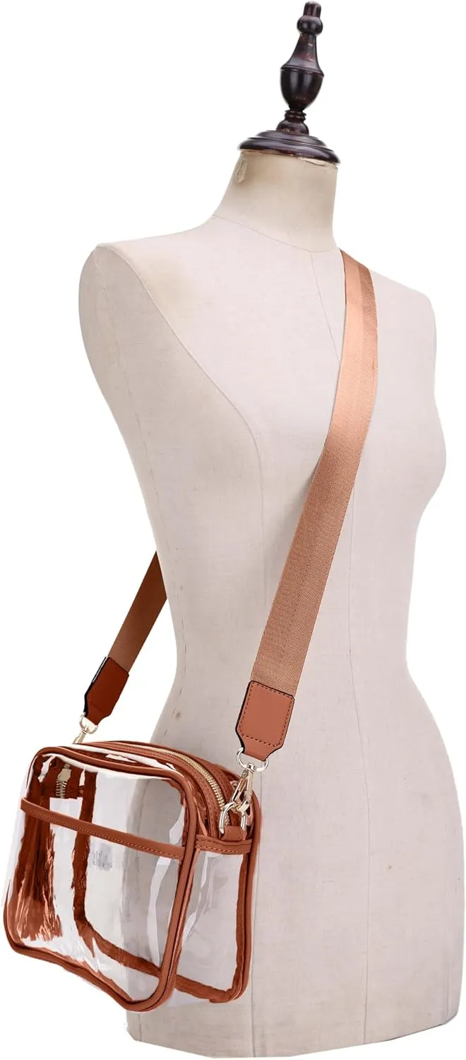 Clear Transparent Crossbody Bag for Stadium Approved Concert Events with Adjustable and Detachable Strap and Tassel