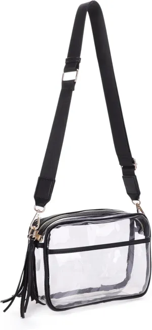 Clear Transparent Crossbody Bag for Stadium Approved Concert Events with Adjustable and Detachable Strap and Tassel