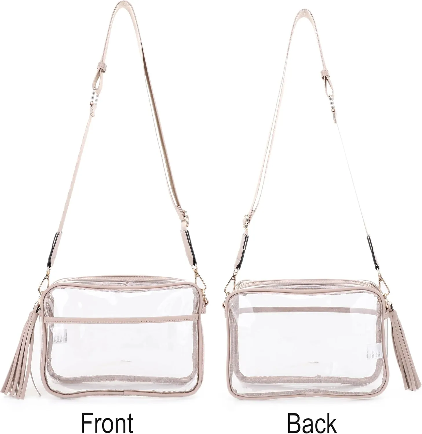Clear Transparent Crossbody Bag for Stadium Approved Concert Events with Adjustable and Detachable Strap and Tassel