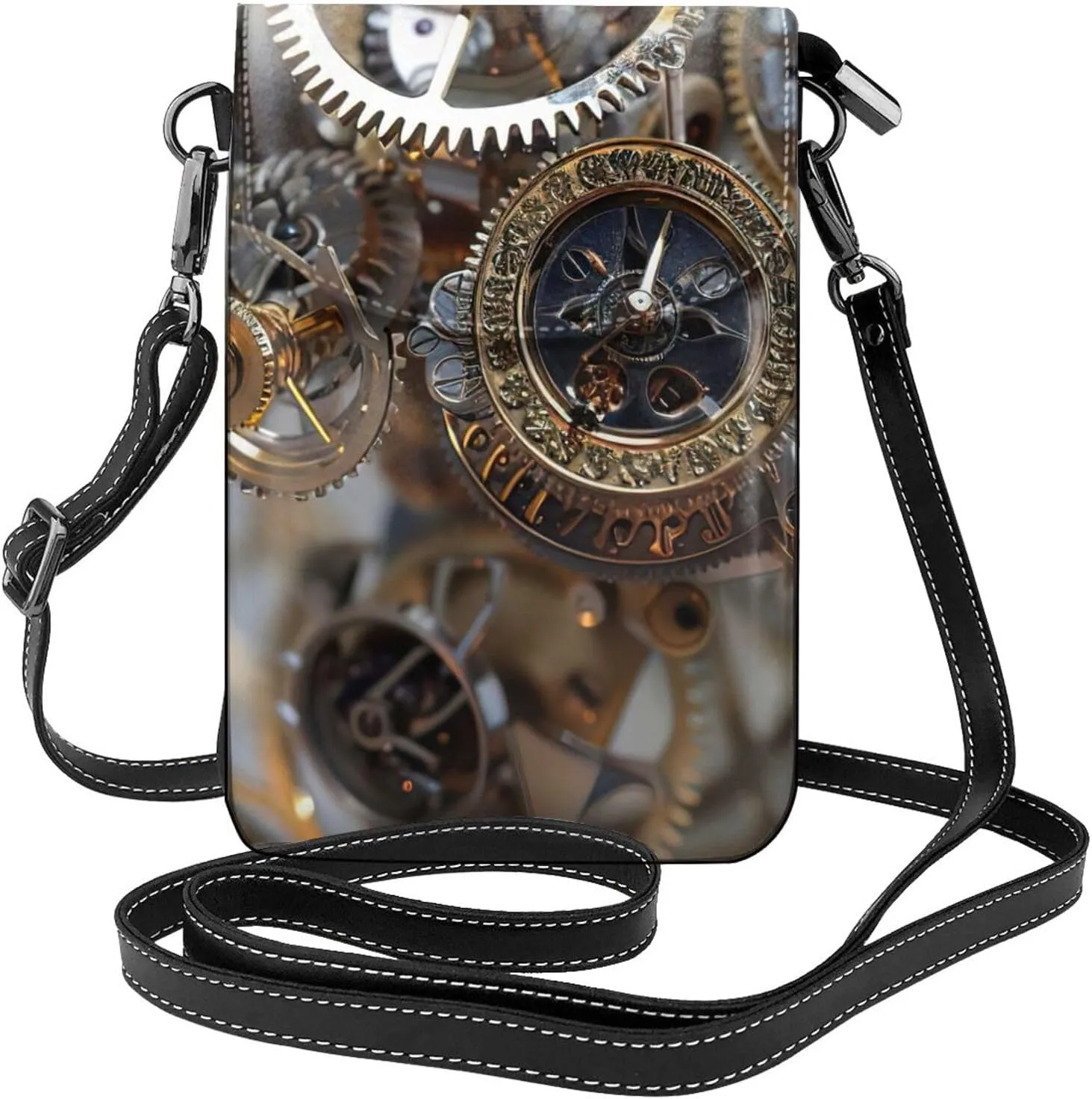 Clock Gear Print Small Crossbody Handbags Adjustable Shoulder Strap for Women Mini Cell Phone Purse