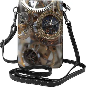 Clock Gear Print Small Crossbody Handbags Adjustable Shoulder Strap for Women Mini Cell Phone Purse