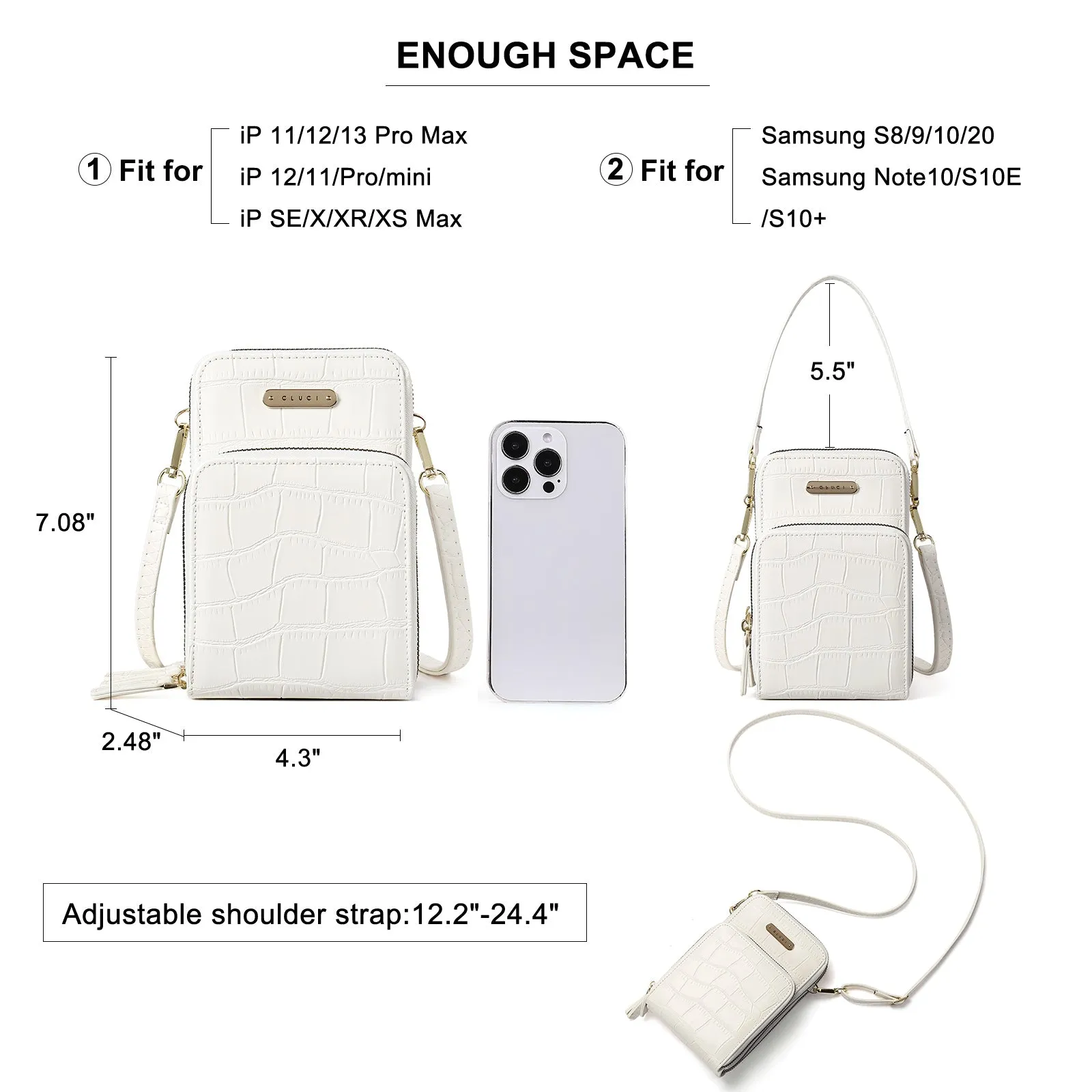 CLUCI Small Crossbody Bag for Women Cellphone Shoulder Purses Crocodile Pattern