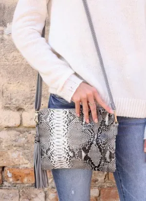 Clutch-Crossbody Snake Charcoal