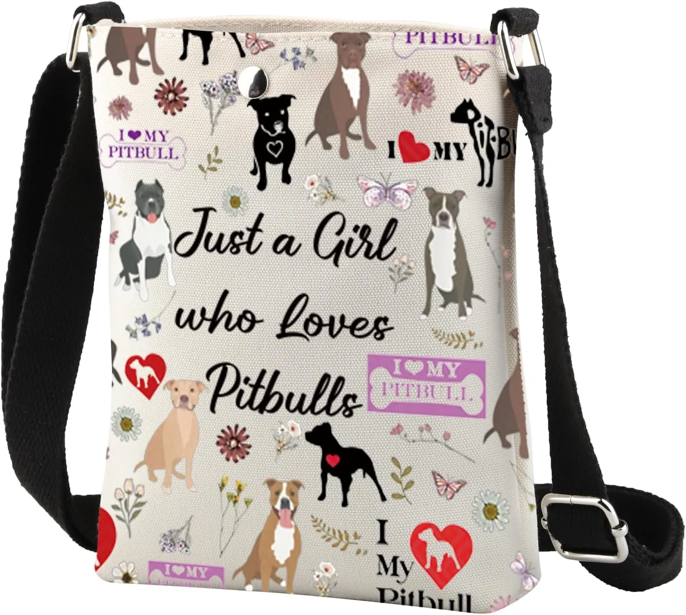 CMNIM Just a Girl Who Loves Pitbulls Crossbody Bag Pitbull Gifts for Pitbull Lovers Owner Pitbull Print Small Crossbody Purse