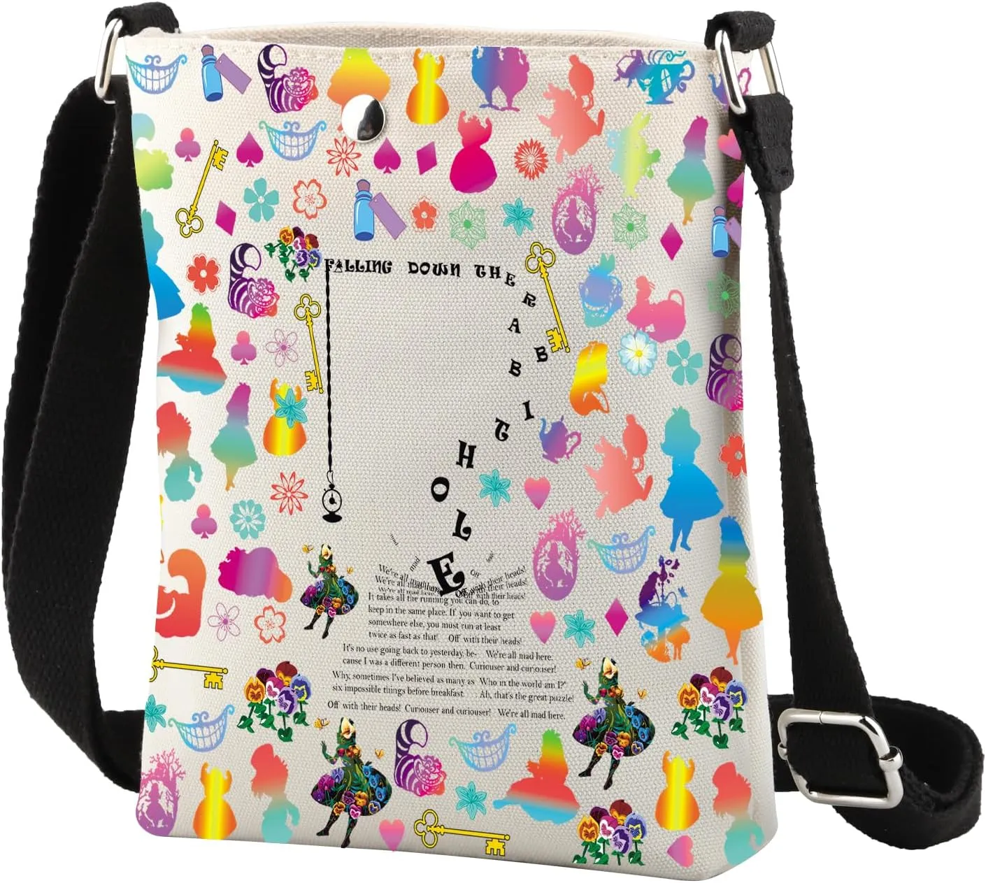 CMNIM We Are All Mad Here Crossbody Bag - Alice Fairy Tales Fan Gift - Smiling Cat Wonderland Quote Shoulder Bag