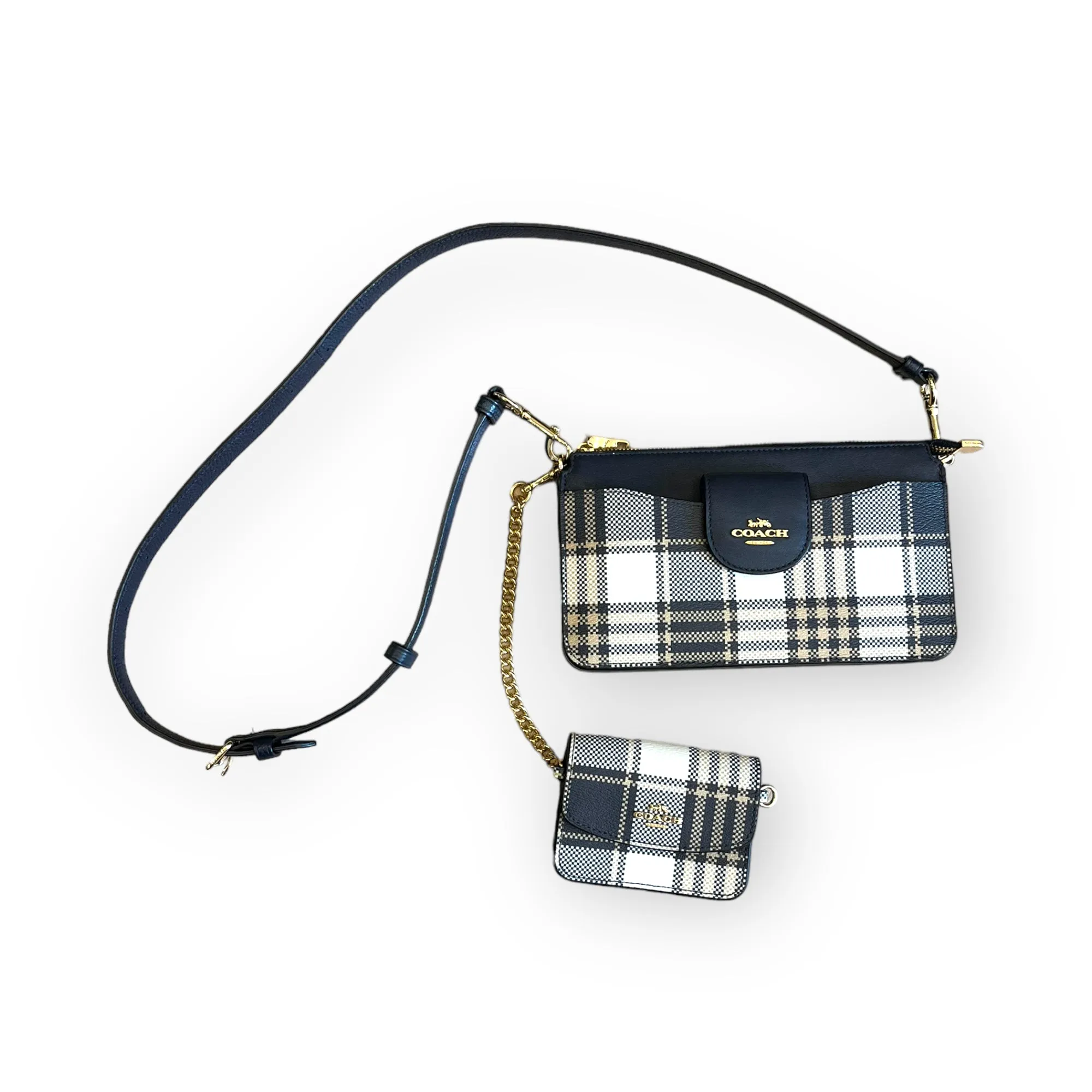 Coach Navy Check Mini Bag