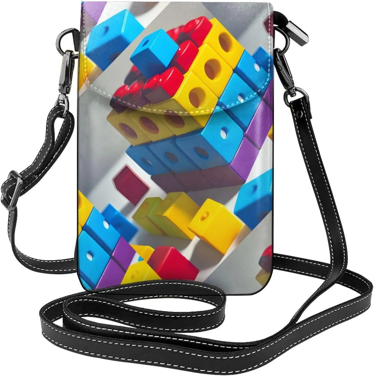 Colorful Building Blocks Women's crossbody bag, crossbody phone bag, tassel wallet with shoulder strap, best gift for women.