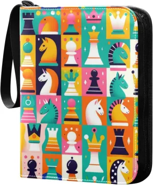 Colorful Elements Checkerboard Card Binder 4 Pocket Trading Card Binder Portable Cards Collection Book with Zipper