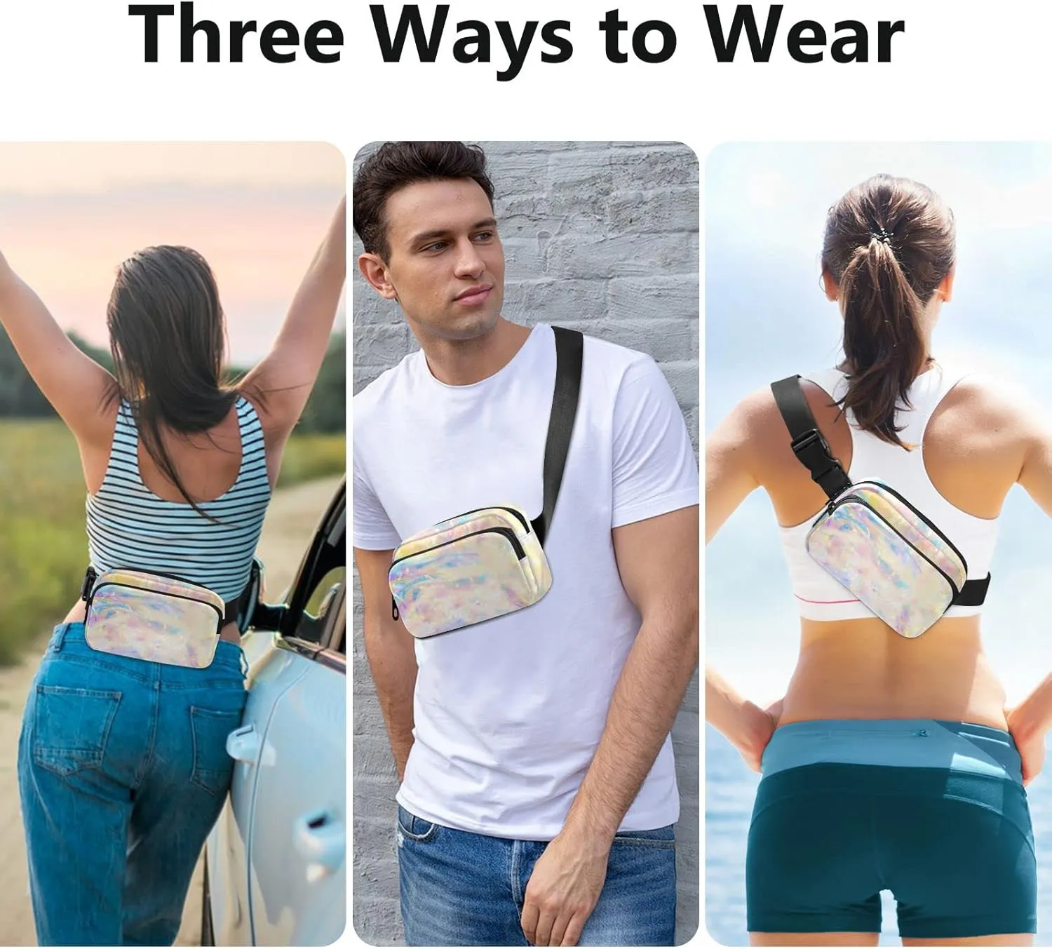 Colorful Galaxy Rainbow Universe Shiny Stars Sparkles Gradient Adjustable Belt Running Bag, Crossbody Fanny Pack Waist Runners Bag Tote for Women Men Sports Hiking Fitness Exercise Gym Pouch