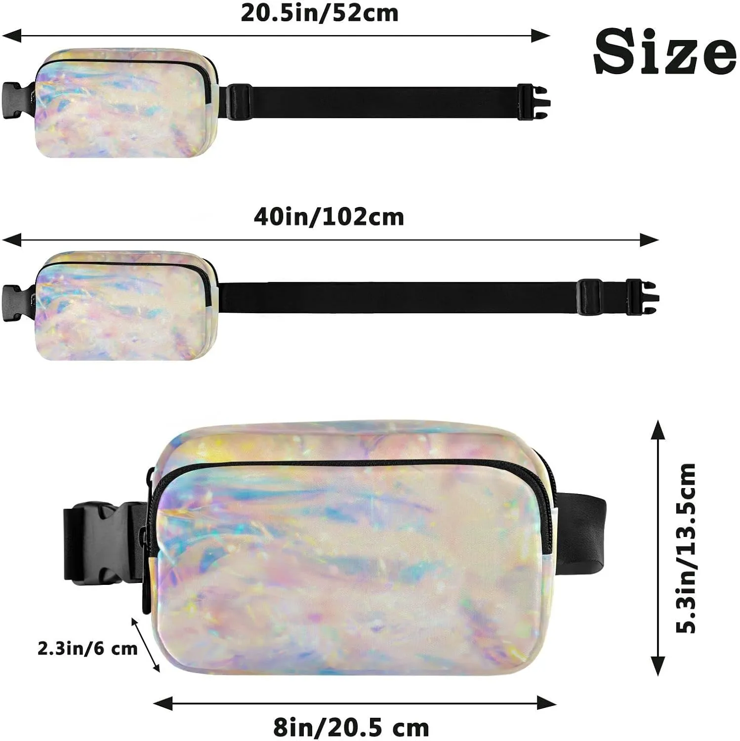 Colorful Galaxy Rainbow Universe Shiny Stars Sparkles Gradient Adjustable Belt Running Bag, Crossbody Fanny Pack Waist Runners Bag Tote for Women Men Sports Hiking Fitness Exercise Gym Pouch