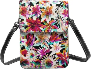 Colorful Watercolor Floral Cell Phone Purse Small Crossbody Bags For Women Men Wallet Purses With Adjustable Strap