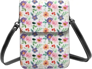 Colorful Watercolor Floral Cell Phone Purse Small Crossbody Bags For Women Men Wallet Purses With Adjustable Strap