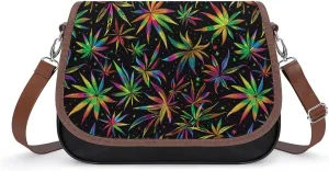 Colorful Weed Funny Women's Crossbody Bags Novelty Leather Purse Handbag Shoulder Bag