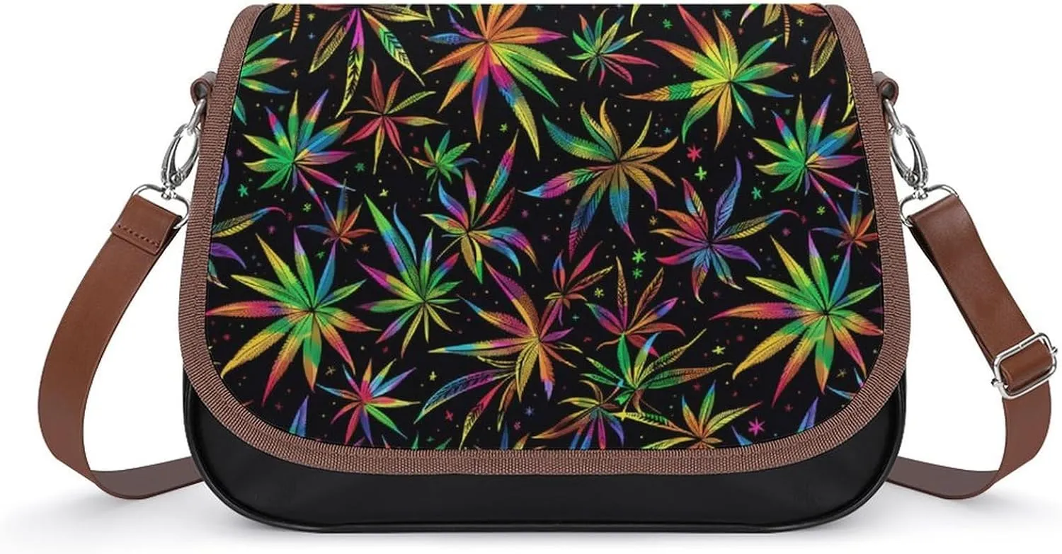 Colorful Weed Funny Women's Crossbody Bags Novelty Leather Purse Handbag Shoulder Bag