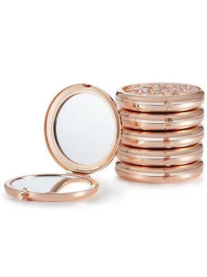Compact Mirror for Purse, Pack of 6 Double-Sided 1X/2X Magnifying Round Metal Pocket Makeup Mirrors(Rose Gold, Mix Diamond)