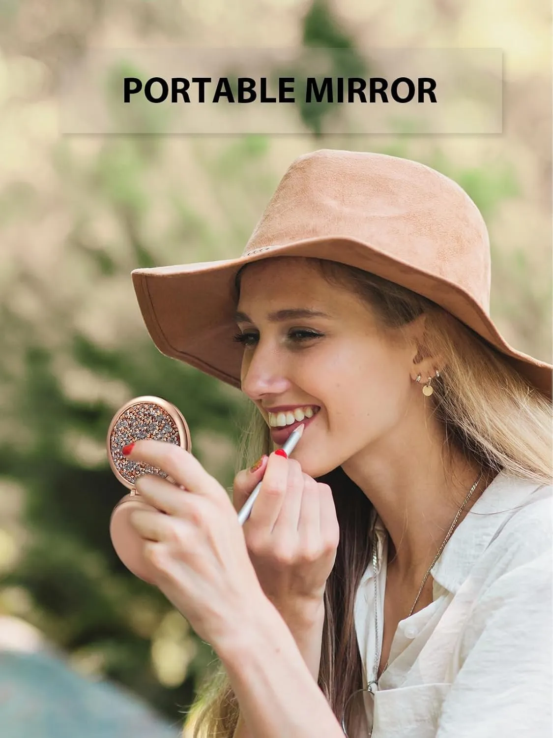 Compact Mirror for Purse, Pack of 6 Double-Sided 1X/2X Magnifying Round Metal Pocket Makeup Mirrors(Rose Gold, Mix Diamond)
