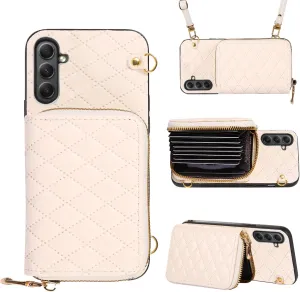 Compatible with Samsung Galaxy A25 5G Zipper Wallet Case & Crossbody Shoulder Strap Flip Purse Card Slot, Luxury PU Leather Card Holder Stand Cell Phone Cover for A 25 25A SM-A256U Women White
