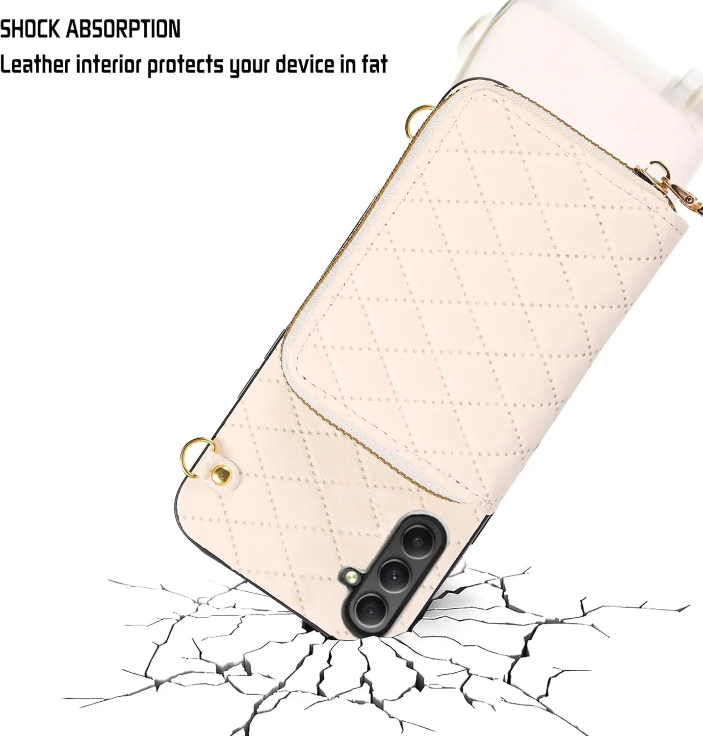 Compatible with Samsung Galaxy A25 5G Zipper Wallet Case & Crossbody Shoulder Strap Flip Purse Card Slot, Luxury PU Leather Card Holder Stand Cell Phone Cover for A 25 25A SM-A256U Women White