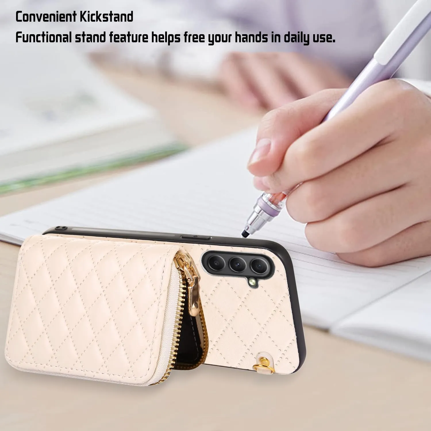 Compatible with Samsung Galaxy A25 5G Zipper Wallet Case & Crossbody Shoulder Strap Flip Purse Card Slot, Luxury PU Leather Card Holder Stand Cell Phone Cover for A 25 25A SM-A256U Women White