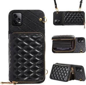 Compatible with Xiaomi Poco X5 Pro/Redmi Note 12 Pro 5G Zipper Wallet Case with Crossbody Shoulder Strap, 8 Card Slots and Leather Stand Cell Phone Cover for X5Pro 12Pro Speed Women Black