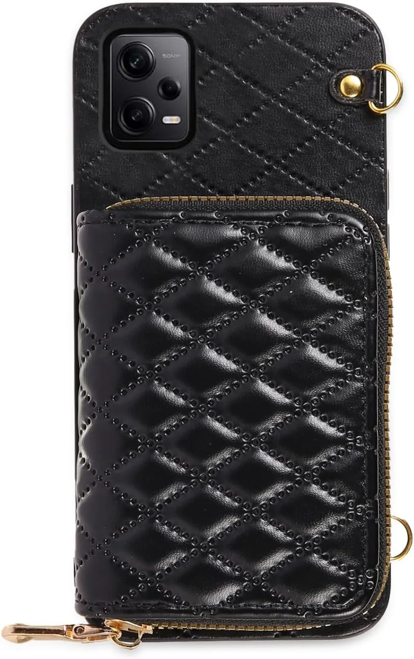 Compatible with Xiaomi Poco X5 Pro/Redmi Note 12 Pro 5G Zipper Wallet Case with Crossbody Shoulder Strap, 8 Card Slots and Leather Stand Cell Phone Cover for X5Pro 12Pro Speed Women Black