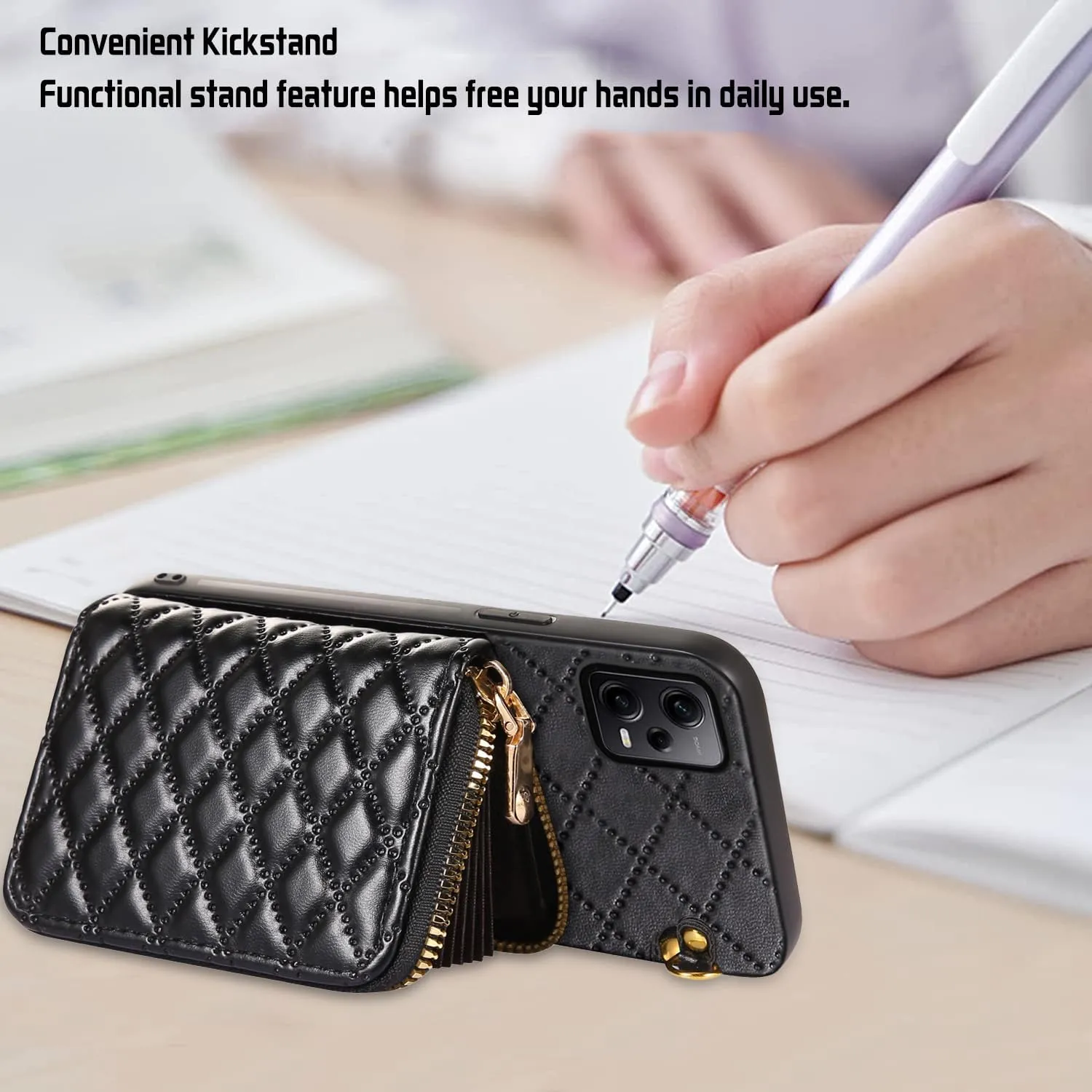 Compatible with Xiaomi Poco X5 Pro/Redmi Note 12 Pro 5G Zipper Wallet Case with Crossbody Shoulder Strap, 8 Card Slots and Leather Stand Cell Phone Cover for X5Pro 12Pro Speed Women Black
