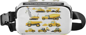 Construction Equipment Yellow Machinery with Truck Crane Bulldozer Adjustable Belt Running Bag, Crossbody Fanny Pack Waist Runners Bag Tote for Women Men Sports Hiking Fitness Exercise Gym Pouch