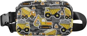 Construction Yellow Machinery with Truck Crane and Bulldozer Adjustable Belt Running Bag, Crossbody Fanny Pack Waist Runners Bag Tote for Women Men Sports Hiking Fitness Exercise Gym Pouch