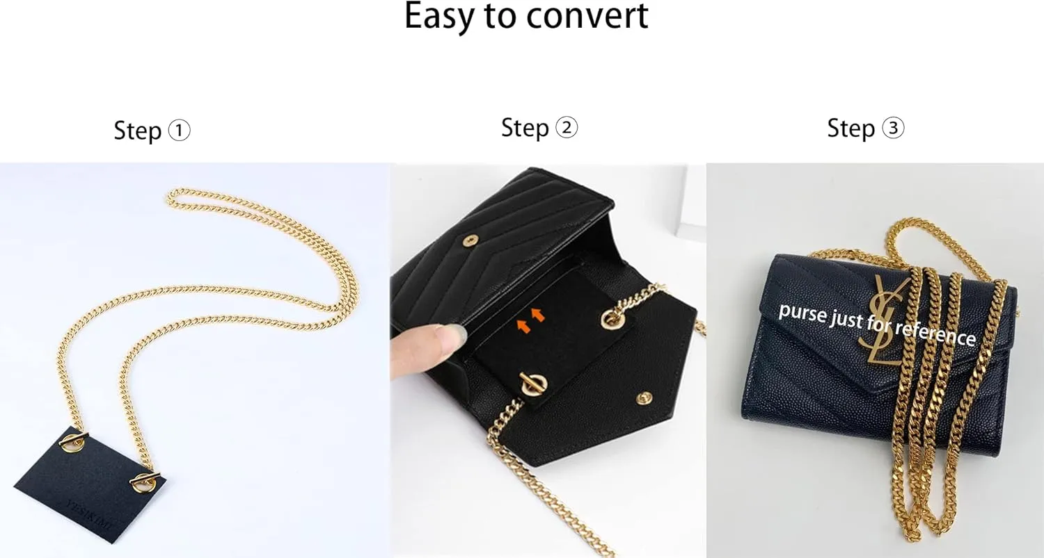 Conversion Kit Compatible With YSL small card holder Felt Insert   47" Gold Chain (black)